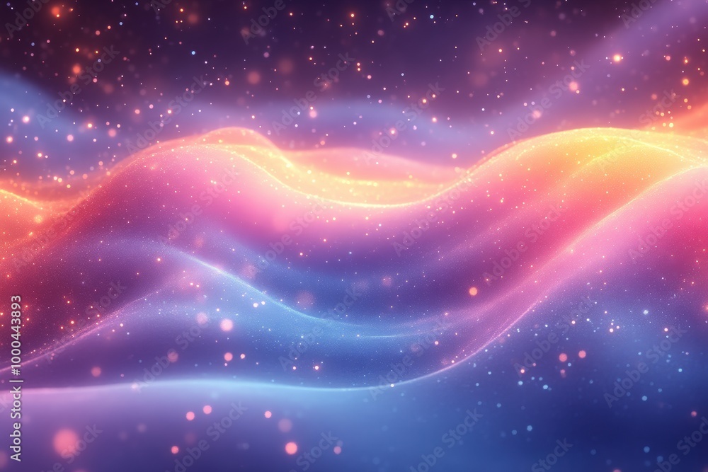 Obraz premium Waves Of Glowing Pink And Orange Particles In A Cosmic Landscape