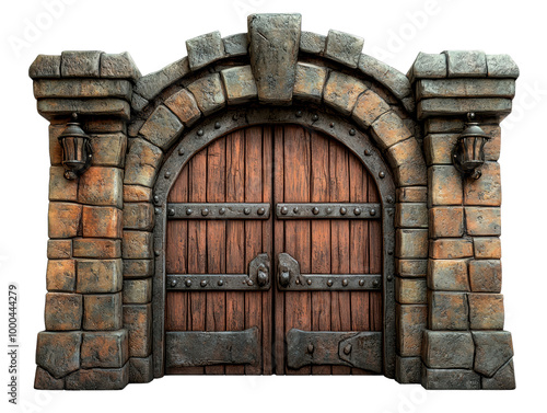 Wallpaper Mural Ornate medieval archway entrance with wooden doors. transparent background Torontodigital.ca