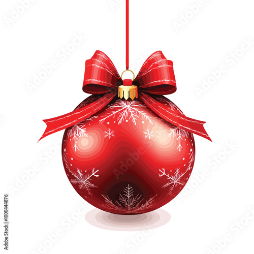 Elegant Red Christmas Ball with Ribbon and Bow on White Background