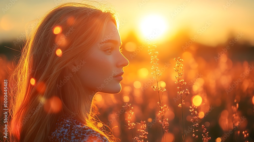 Silhouette of a woman in a field with a beautiful sunset. Inspirational, motivational, peace, serenity. Silhouette of a woman in a field with a beautiful sunset. Inspirational, motivational, peace, serenity.