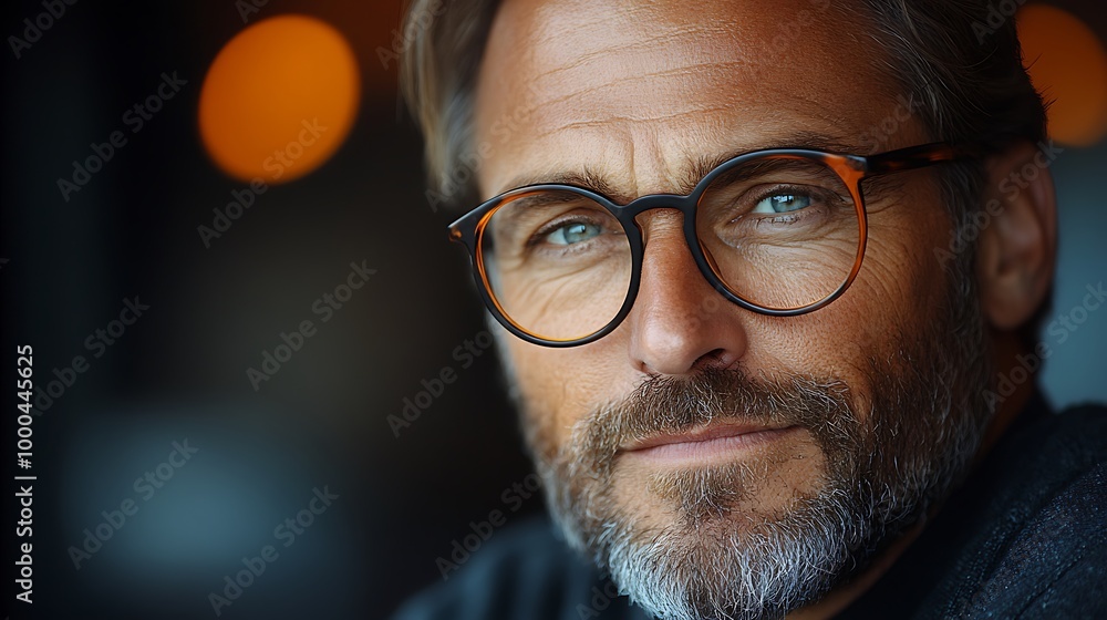 Portrait of a confident man with glasses and beard. Close up of a mature handsome businessman looking at camera. Portrait of a confident man with glasses and beard. Close up of a mature handsome businessman looking at camera.