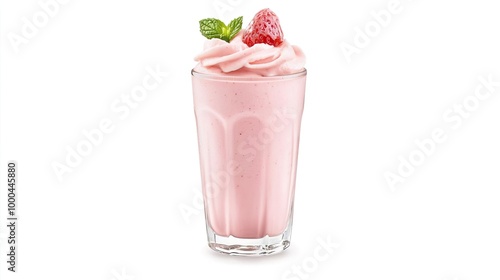 A glass of mangosteen smoothie with mangosteen segments on solid white background, single object