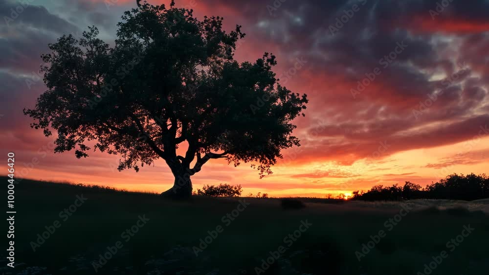 Solitary Tree Silhouetted Against a Vibrant Sunset Solitary Tree Silhouetted Against a Vibrant Sunset