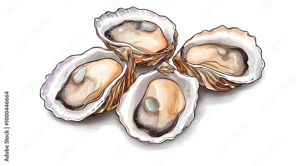 Naklejka premium Oysters on solid white background, single object