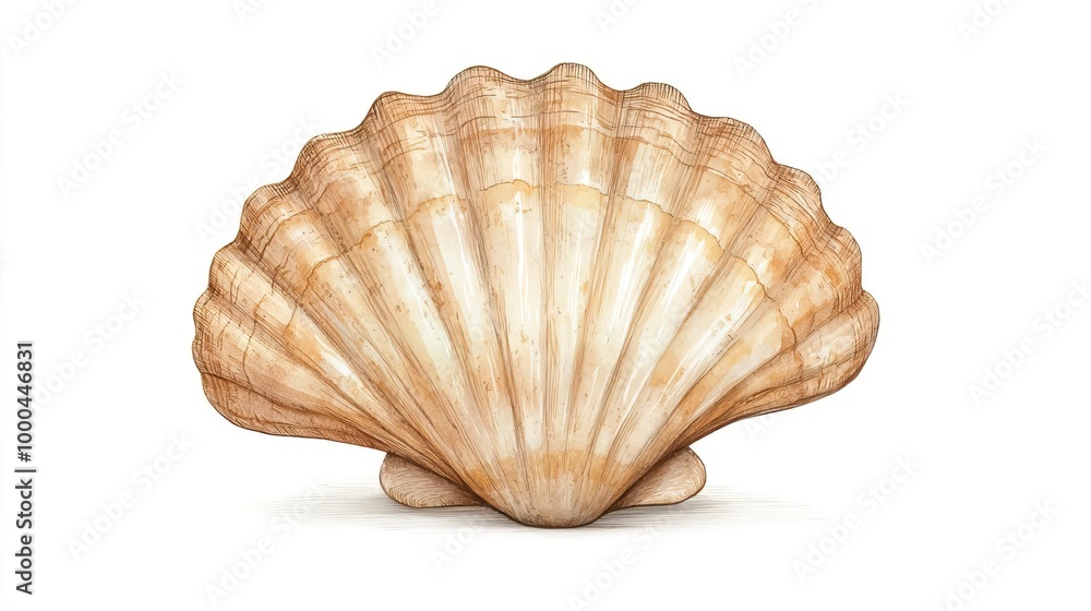 Scallops on solid white background, single object Scallops on solid white background, single object