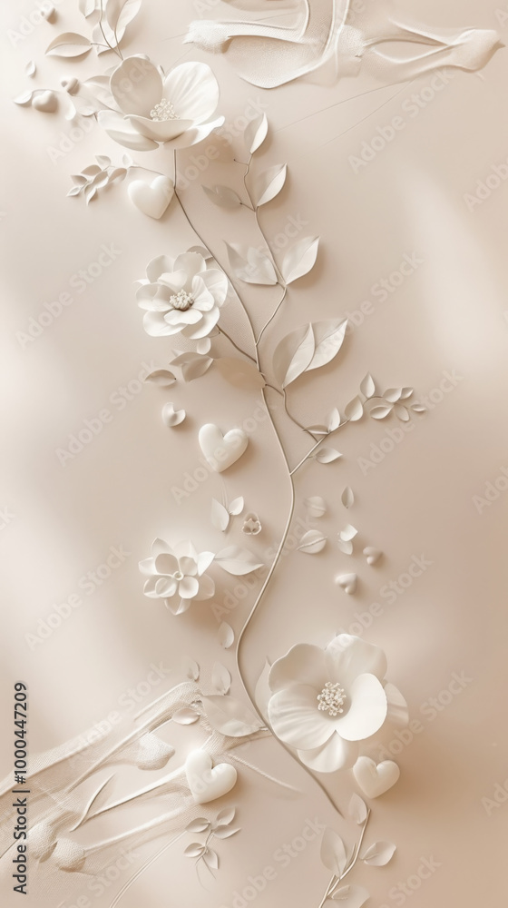 Minimalist floral and heart design on a beige background Minimalist floral and heart design on a beige background