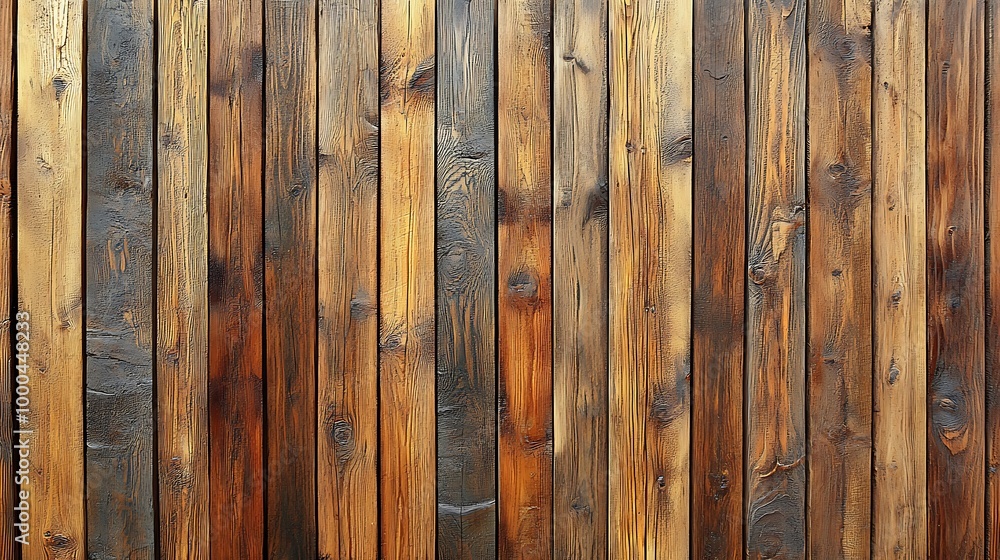 Naklejka premium Wall made of wooden panels. Vertical wooden slats for facade cladding. Timber stripes made of beige pine. A modern plank surface for interior and exterior design.