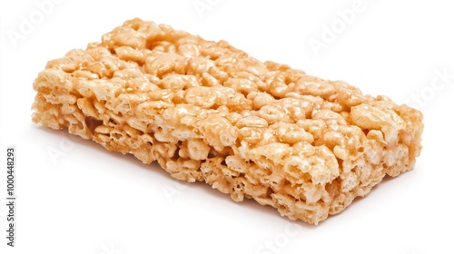A rice crispy treat on solid white background, single object