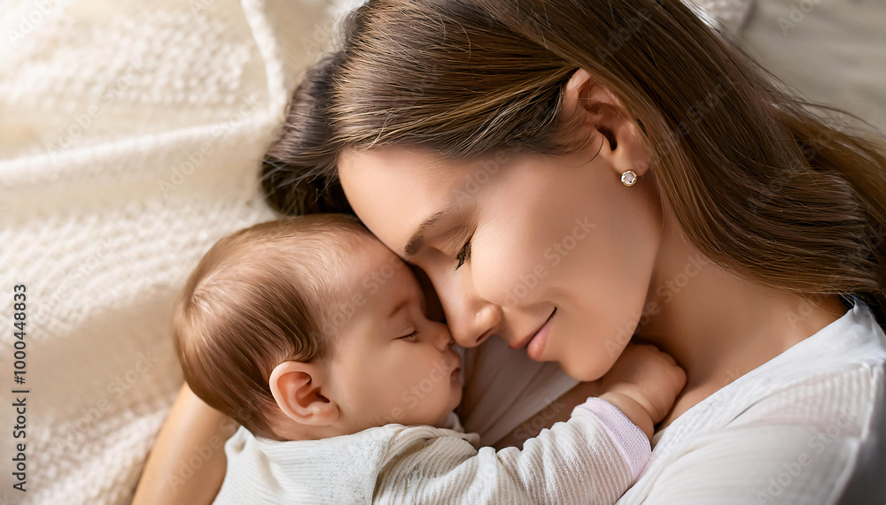 A gentle, intimate headshot of the mother and baby A gentle, intimate headshot of the mother and baby