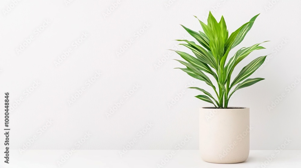 A variegated Dracaena in a minimalistic pot on solid white background, single object A variegated Dracaena in a minimalistic pot on solid white background, single object