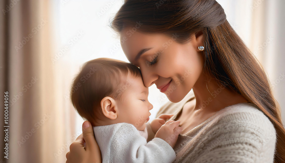 A gentle, intimate headshot of the mother and baby A gentle, intimate headshot of the mother and baby