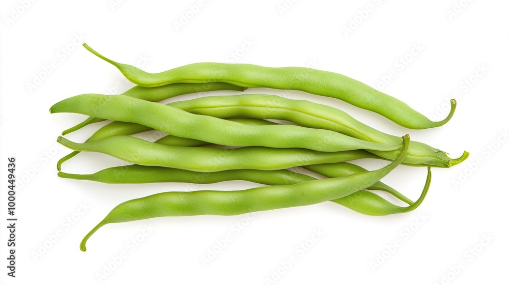 Green beans on solid white background, single object Green beans on solid white background, single object