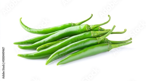 Green chili peppers on solid white background, single object