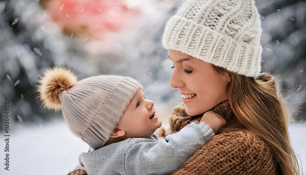 Obraz premium Firefly Mother and Baby in Matching Winter Coats