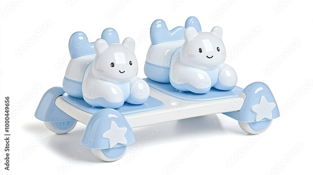 Cute blue and white baby walker with animal characters Cute blue and white baby walker with animal characters
