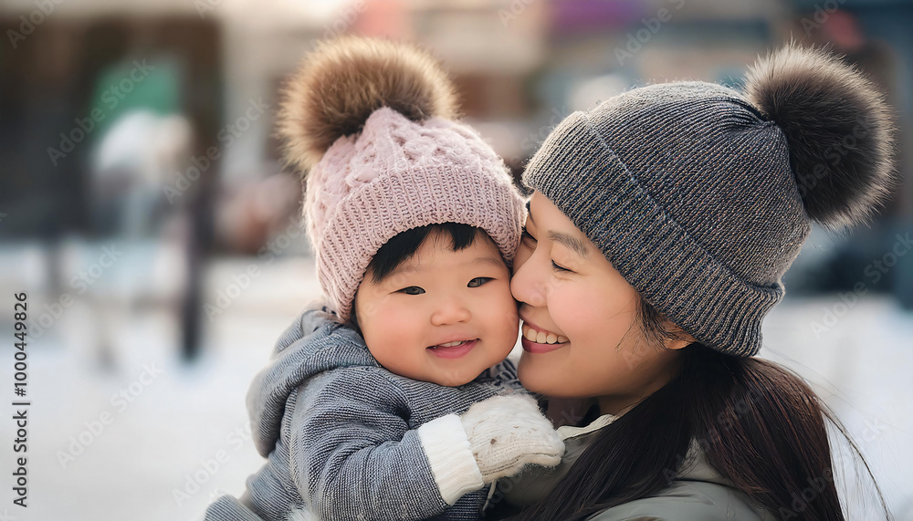 Obraz premium Firefly Mother and Baby in Matching Winter Coats