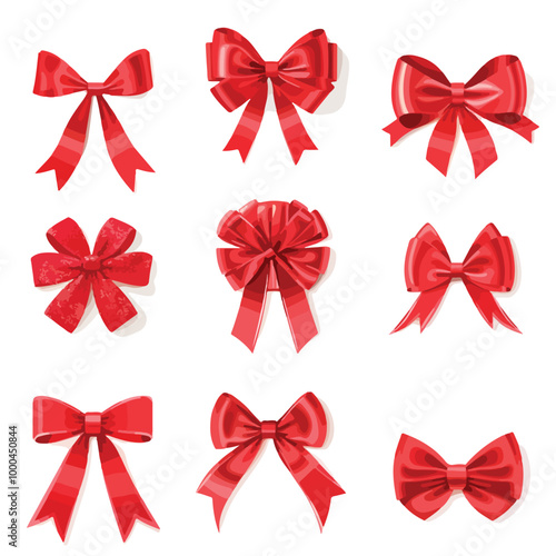 Elegant Red Ribbons and Greeting Card Bows Vector Gift Image