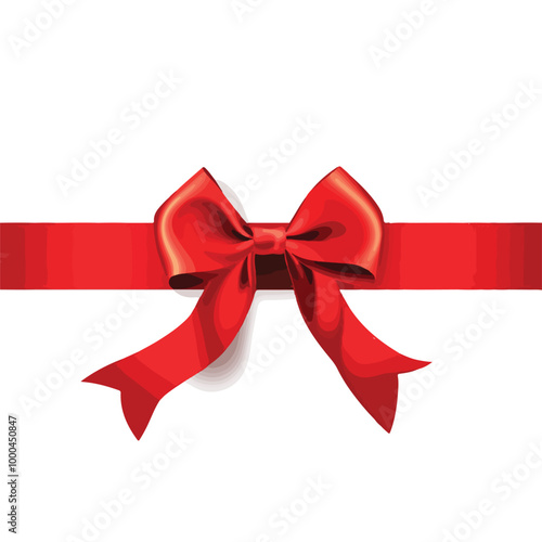Elegant Red Ribbon Bow Horizontal Border Vector Illustration