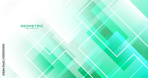 Green techno abstract background overlap layer on bright space with glowing squares decoration. Modern graphic design element science style concept for web banner, flyer, card, or brochure cover