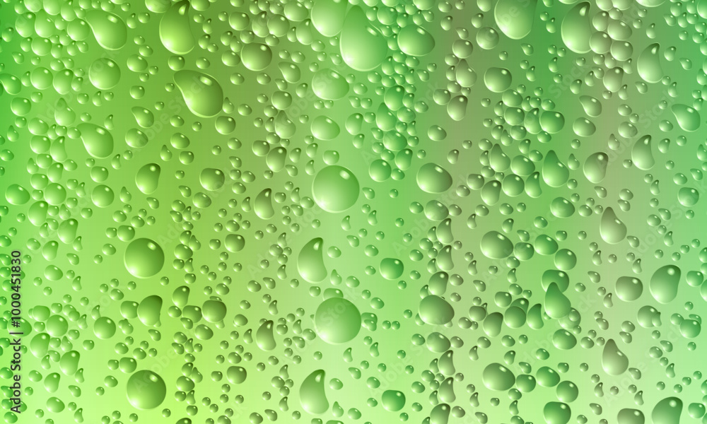 Water drops on green background. Realistic bubbles of soda drink or condensation abstract texture. smooth circles. Water drops on green background. Realistic bubbles of soda drink or condensation abstract texture. smooth circles.