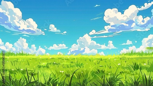 Adorable Cartoon Grassland Background: A Charming and Whimsical Scene. Delight in the Colorful and Fun Atmosphere