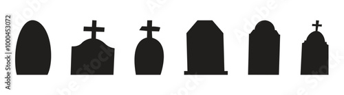 Vector Set Of Empty Thumbstone Set. Gravestone Icon Set For Halloween