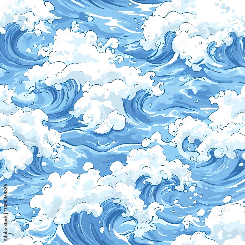 Seamless pattern of blue waves with white foam. Seamless pattern of blue waves with white foam.