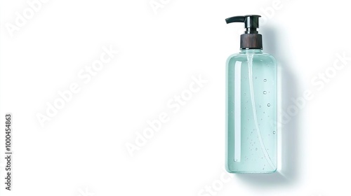 Blue glass bottle with black cap on white background