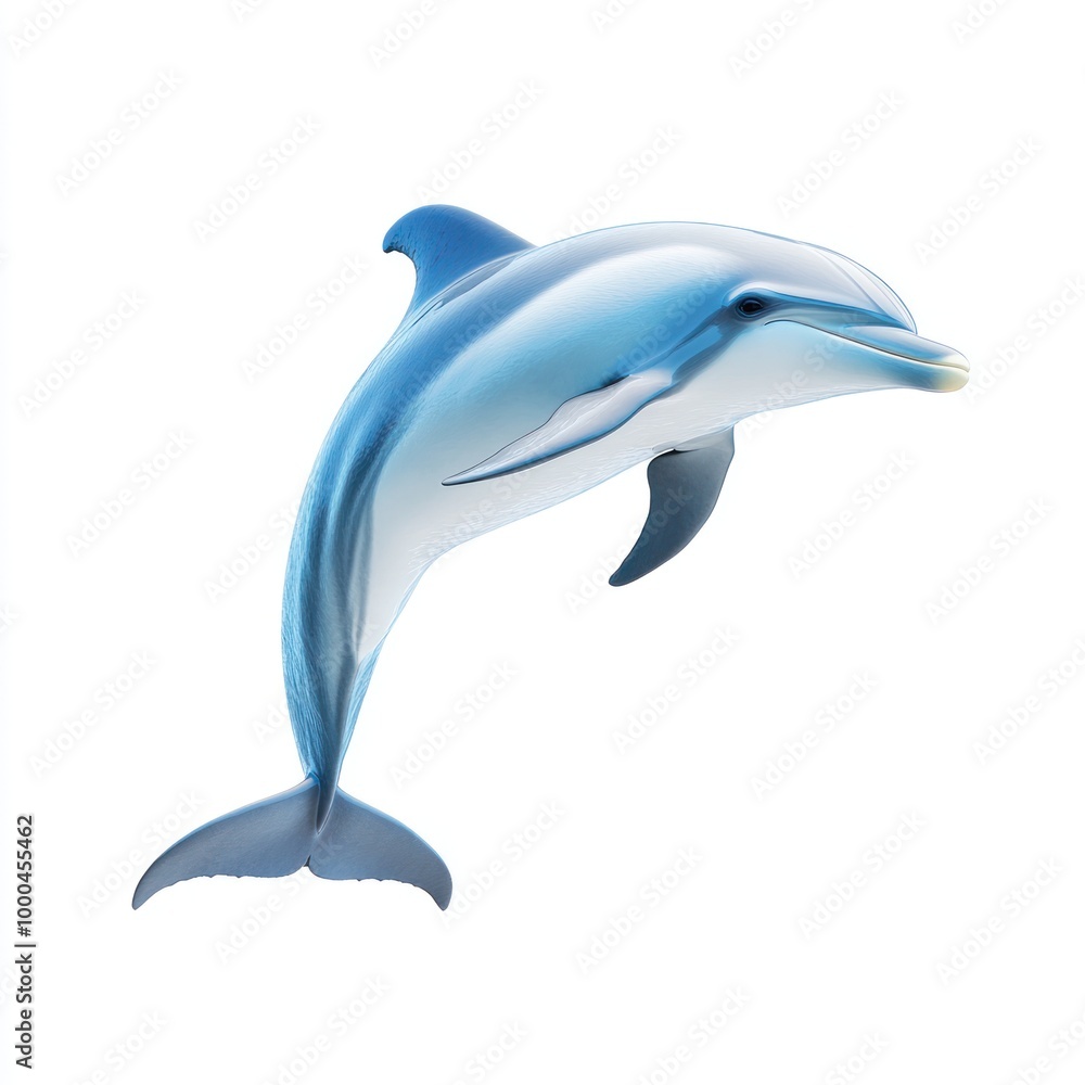 A majestic dolphin, isolated on a clean white background, showing its sleek body and smooth skin A majestic dolphin, isolated on a clean white background, showing its sleek body and smooth skin