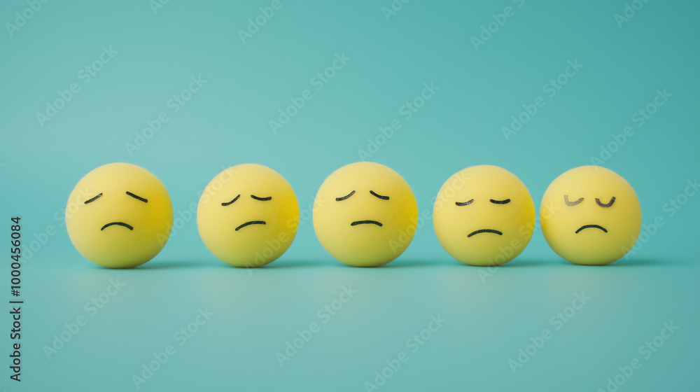 emotional, mood, sadness concept: yellow balls with various sad expressions: one with tears streaming down, another with a downturned face, a third with watery eyes but a faint smile emotional, mood, sadness concept: yellow balls with various sad expressions: one with tears streaming down, another with a downturned face, a third with watery eyes but a faint smile