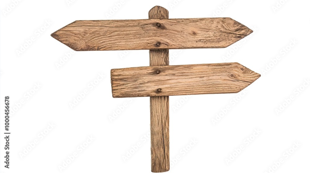 Rustic wooden signpost with two blank arrows. Rustic wooden signpost with two blank arrows.