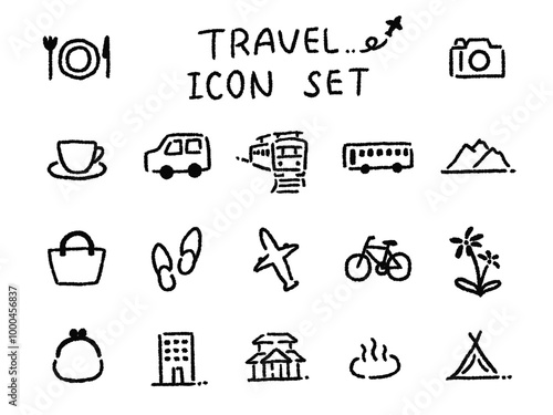 旅行イメージのシンプルな手描きアイコンセット