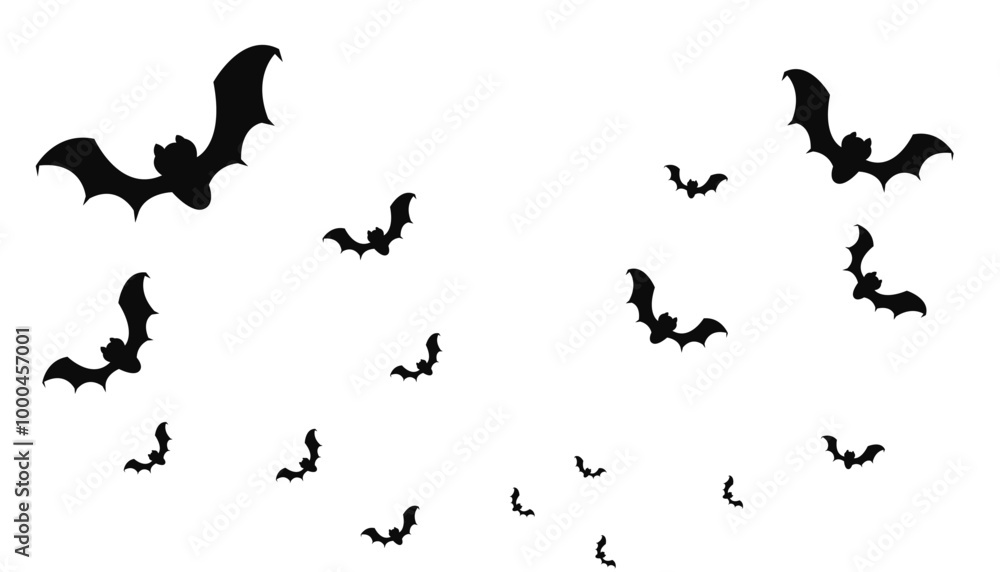 Bats fly from bottom to top. Illustration isolated on white background. Vector graphics. Flat design Bats fly from bottom to top. Illustration isolated on white background. Vector graphics. Flat design