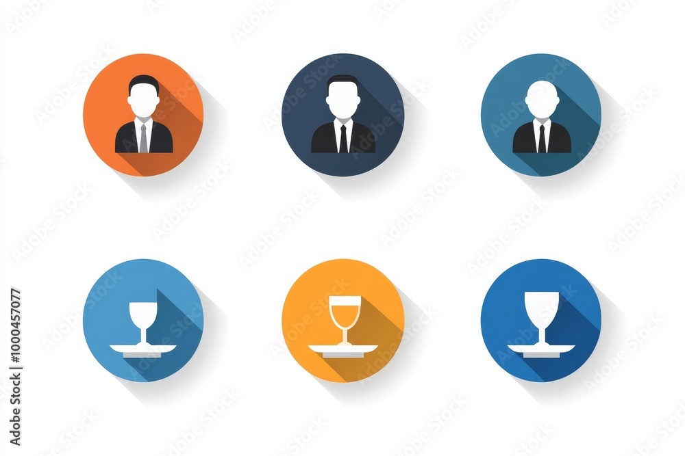 Icon set of formal business attire drink glasses and table settings in a flat vector design style perfect for corporate holiday events or social gatherings Icon set of formal business attire drink glasses and table settings in a flat vector design style perfect for corporate holiday events or social gatherings