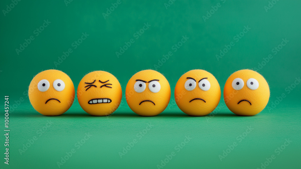 emotional, mood, jealousy concept: yellow balls with various envious expressions: one with squinting eyes and a mischievous smile, another with a smirk, a third with one eyebrow raised emotional, mood, jealousy concept: yellow balls with various envious expressions: one with squinting eyes and a mischievous smile, another with a smirk, a third with one eyebrow raised
