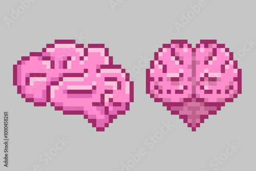 Drawing of brain, organ pixel art. 