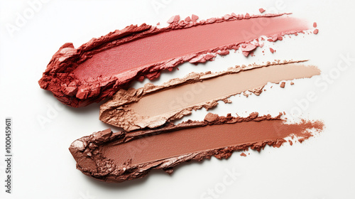 Creative concept photo of cosmetics swatches of lipstick on white background