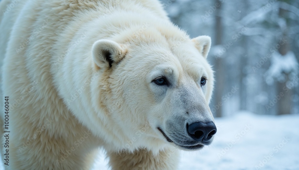 Majestic polar bear walking gracefully in snowy landscape during winter season
Majestic polar bear walking gracefully in snowy landscape during winter season