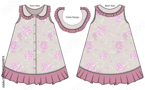 Girls a line dress with floral print