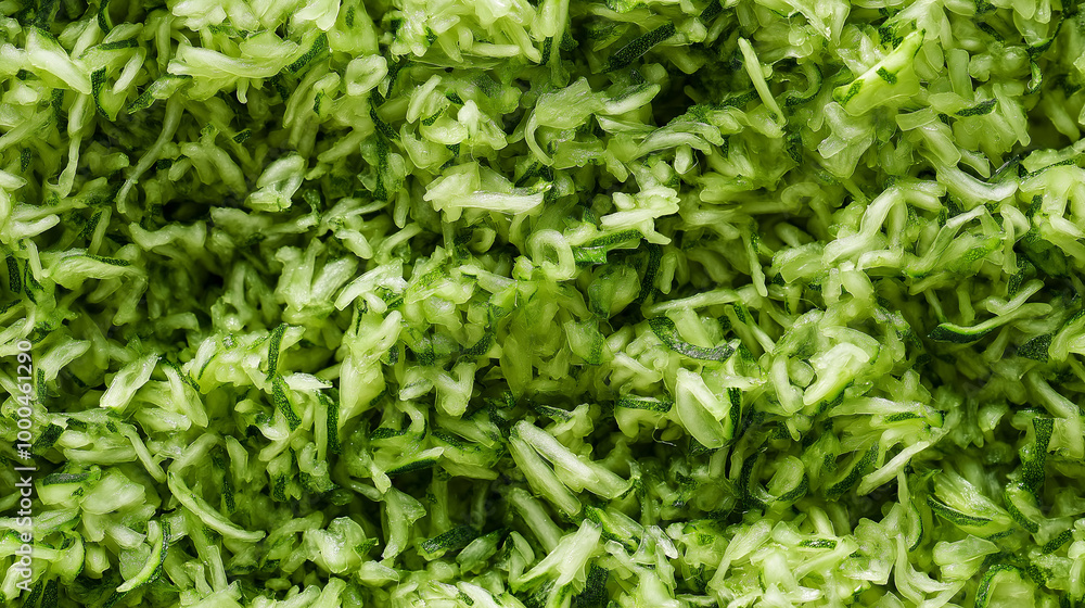 a close-up, top-down view of shredded zucchini spread across the entire frame, filling the image with its bright green color and fine texture in delicate shreds a close-up, top-down view of shredded zucchini spread across the entire frame, filling the image with its bright green color and fine texture in delicate shreds