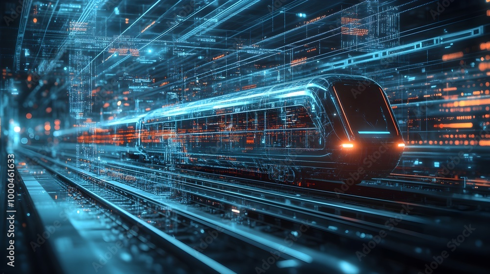 Images of modern high-speed trains running through city streets and skyscrapers Images of modern high-speed trains running through city streets and skyscrapers