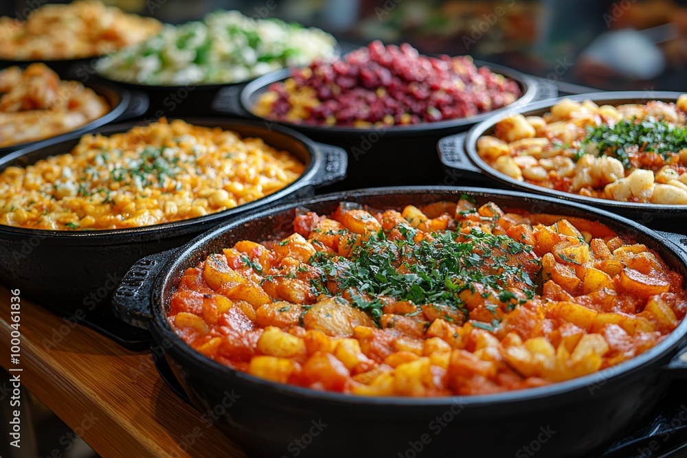 Variety of culinary delights. Teasty food in a salad bar at a restaurant. Selective focus Variety of culinary delights. Teasty food in a salad bar at a restaurant. Selective focus