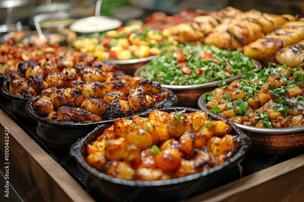 Variety of culinary delights. Teasty food in a salad bar at a restaurant. Selective focus Variety of culinary delights. Teasty food in a salad bar at a restaurant. Selective focus