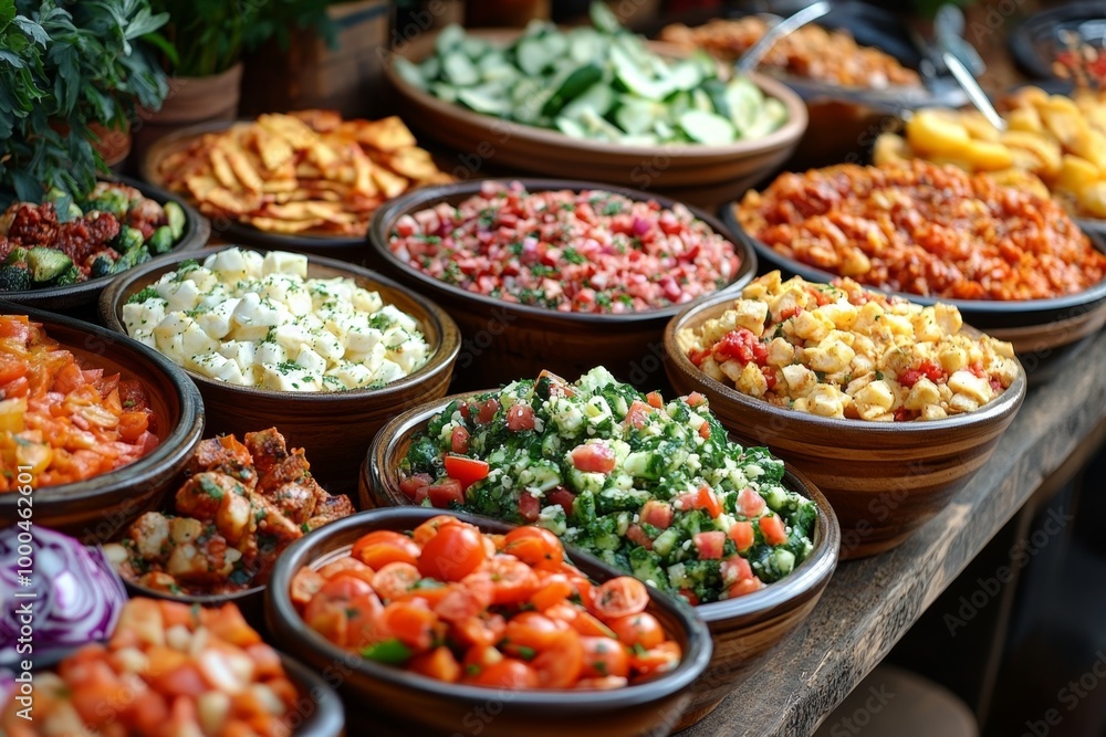 Variety of culinary delights. Teasty food in a salad bar at a restaurant. Selective focus Variety of culinary delights. Teasty food in a salad bar at a restaurant. Selective focus