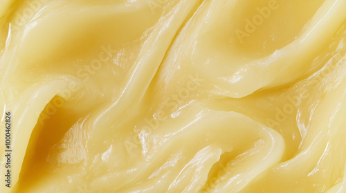 a close-up, top-down view of pear jam spread across the entire frame, filling the image with its pale yellow color and smooth texture