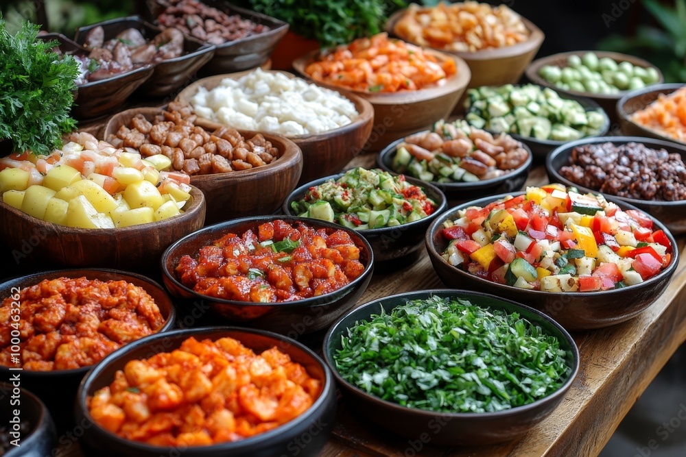 Variety of culinary delights. Teasty food in a salad bar at a restaurant. Selective focus Variety of culinary delights. Teasty food in a salad bar at a restaurant. Selective focus