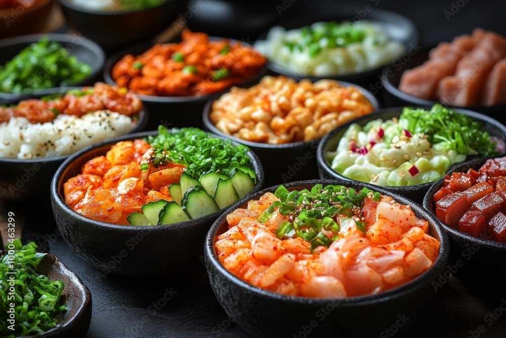 Variety of culinary delights. Teasty food in a salad bar at a restaurant. Selective focus Variety of culinary delights. Teasty food in a salad bar at a restaurant. Selective focus