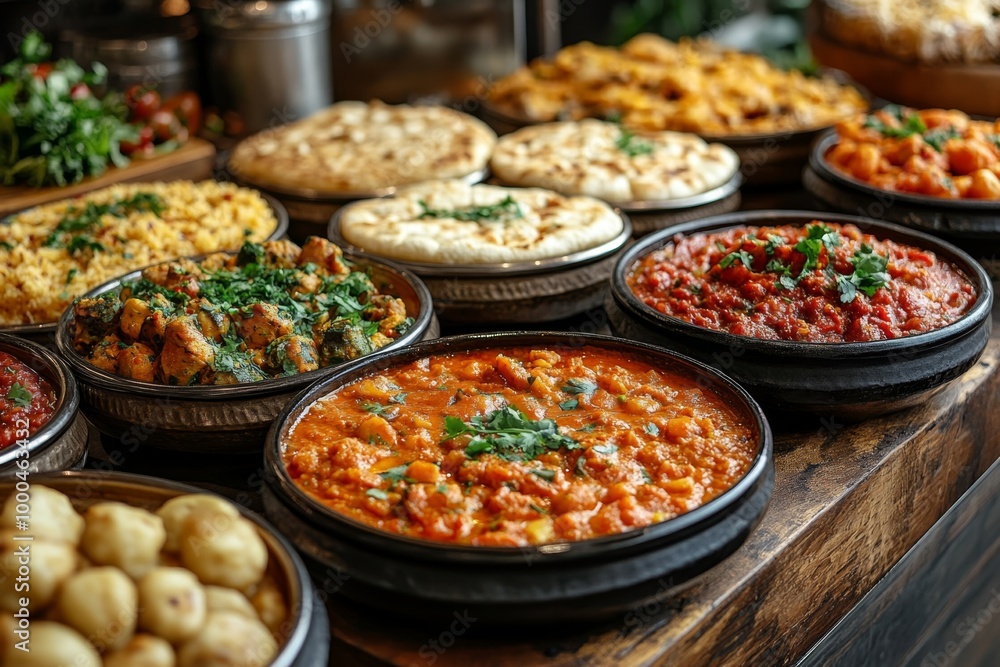 Variety of culinary delights. Teasty food in a salad bar at a restaurant. Selective focus