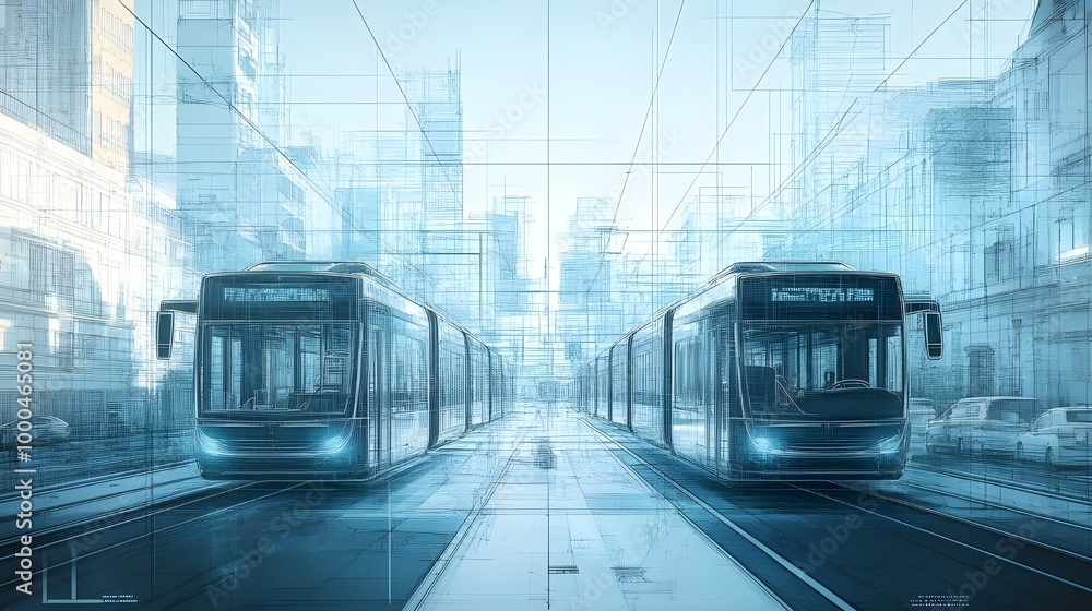 Fototapeta premium Modern cityscape with high-speed trains in motion, captured in stunning images