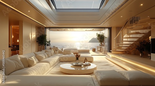 Wallpaper Mural Luxury Yacht Interior Design with Open Concept Living Room and Ocean View Torontodigital.ca